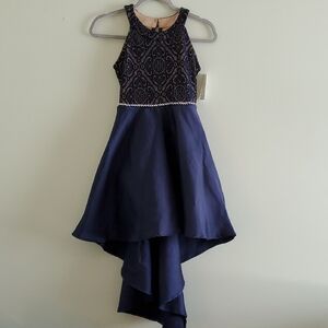 Xtraordinary Navy With Pearls Formal High Low Kids Dress